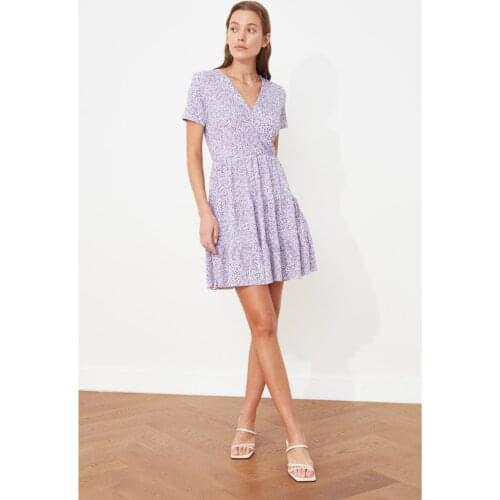 Lilac Patterned V-Neck Knitted Dress dress-dresses for women 2021-y2k-bodycon dress-plus size women clothing-dresses-maxi dress