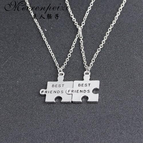Best Friend Gift Set of Two Necklaces Partners Necklace Silver Plated Jewellery BFF Friendship Jigsaw Puzzle Pendant Necklace