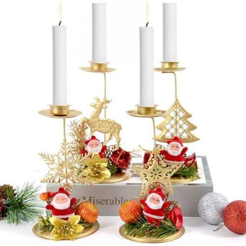Navidad Xmas Candle Holder Christmas Tree Candlestick Table Ornament Decorations for Christmas New Year Party Dinner Decorations