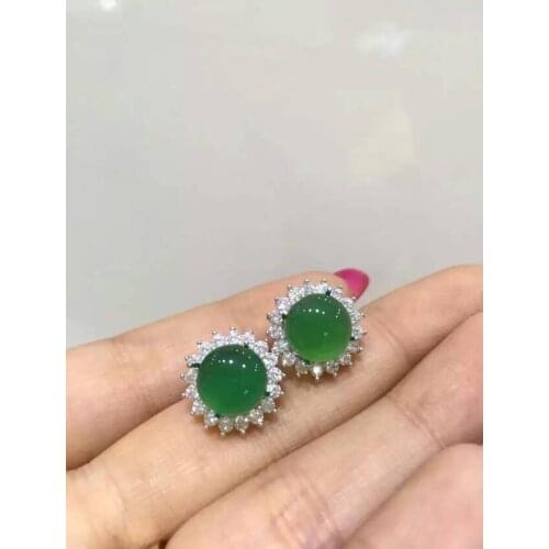 Natural green chalcedony drop earrings 925 silver Natural gemstone drop earring personality Luxury Square Women jewelry