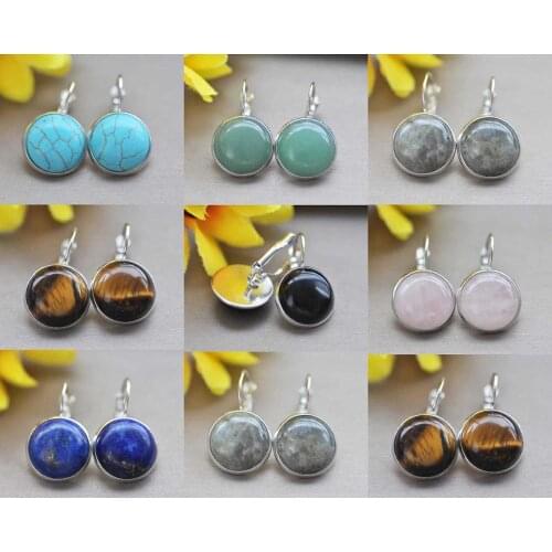 Z10811 16mm Round Coin Gemstone Dangle Earring