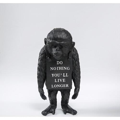 Modern Art Banksy Monkey Street Creative Resin Art&Craft Do Nothing You'll Live Longer Black and White Monkey Statue Ornaments