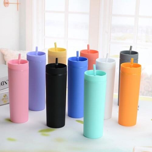 1pc Reusable Skinny 16oz Plastic Tumbler Double Wall Tumbler with Straw
