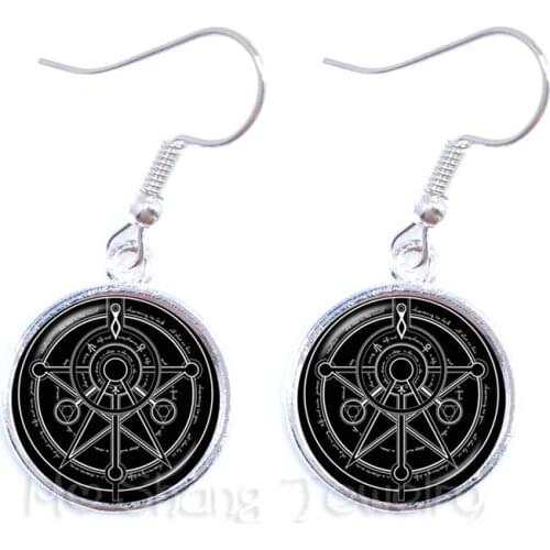Supernatural Pentagram Glass Dome Earrings Gothic Satanism Evil Occult Pentacle Jewelry Pagan Charm Gift For Friend