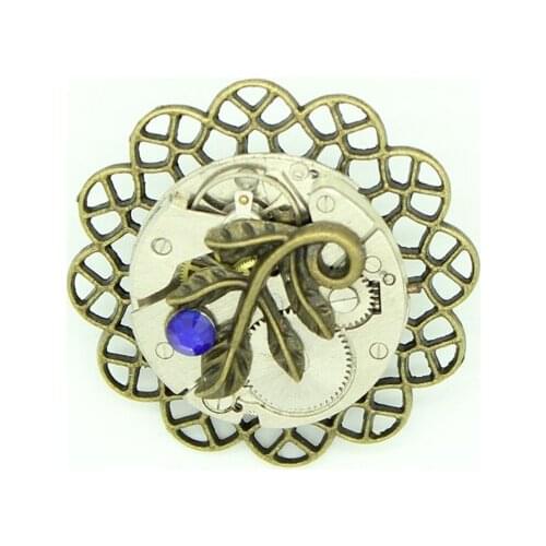 Vintage Brooch Steampunk Watch Movement Pin Handmade Gear Jewelry Bronze