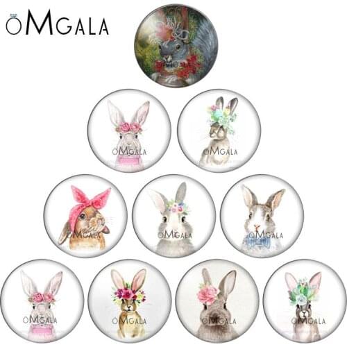 Happy Easter Day Spring Rabbit egg 10pcs 12mm/18mm/20mm/25mm Round photo demo glass cabochon flat back Making findings