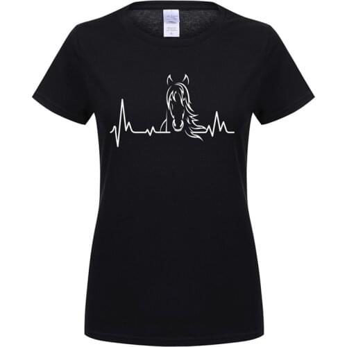 Women Girl Heartbeat of Horse T Shirts Summer Style Short Sleeve Cotton Cute Riding Horse Woman T-shirts Female Tee Tops OT-606