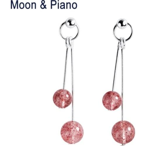 925 Sterling Silver Strawberry Quartz Stud Earrings For Women Girl Fashion Jewelry Female Sweet Simple Beautiful Pink Bead Ear