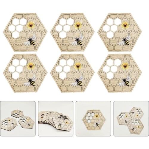 10pcs Wooden Coasters Tableware Mat Household Craft Home Decoration Bee Festival Wooden Coaster Heat Insulation Pad (Khaki)