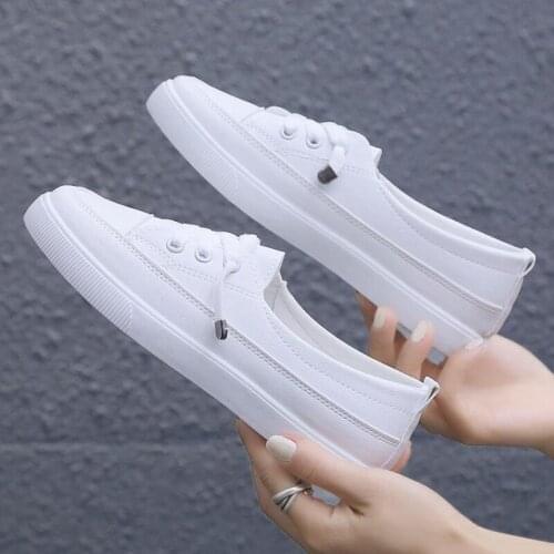 2021 Low platform sneakers women shoes female pu leather Walking sneakers Loafers White flat slip on vulcanize casual shoes