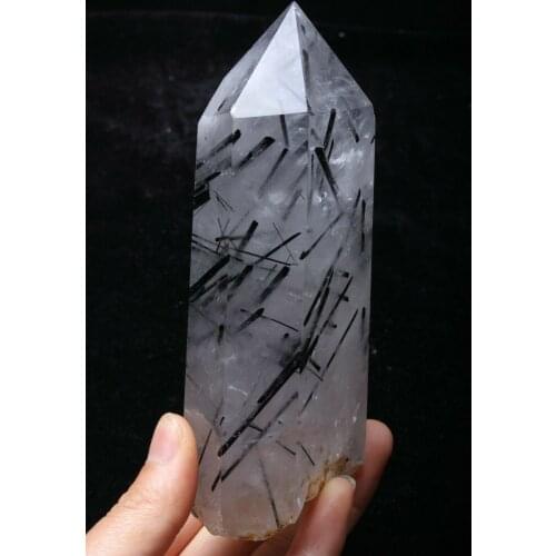 481G 1PC Natural Transparent Quartz Black Hair Gold Hair Color Crystal Polished Point Specimens