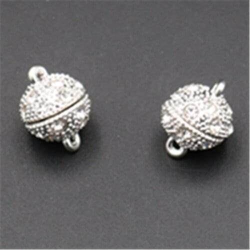 5pcs Antique silver color handmade rhinestone charm 3D magnetic ball earrings bracelet DIY fashion jewelry alloy connector A688