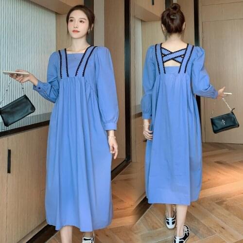 9152# Maternity Clothes Spring Autumn Long Sleeve Easy Matching Loose Dress for Pregnant Women Mom Dress