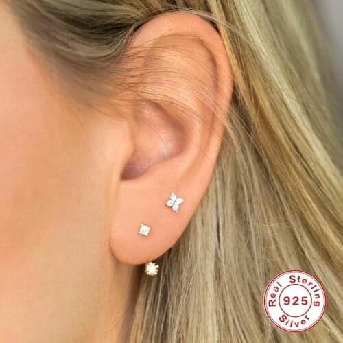 Aide 925 Sterling Silver Luxury Korean Cute Bling Crystal Floral Stud Earrings for Women Men Earring Charm Jewelry Accessories