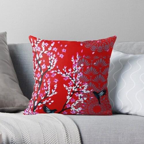 Red Cherry Blossom Throw Pillow Decor Pillow Case Home Cushion Cover 45*45cm
