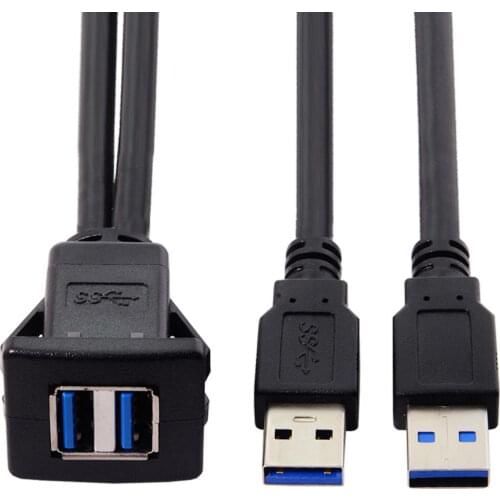 CYDZ 1m Waterproof Dual USB 3.0 Extension Latch Mount Car AUX Cable for Dashboard Panel