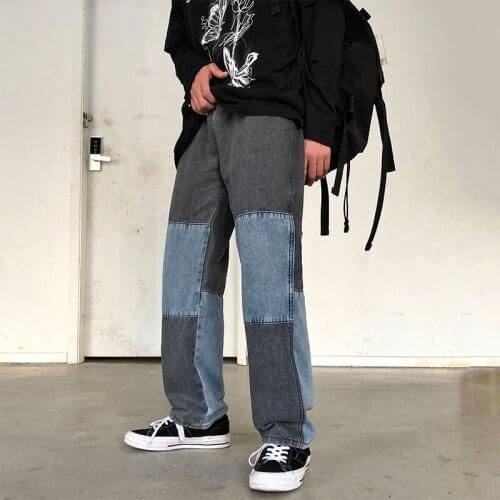 Unisex Patchwork Denim Trousers High Waist Washed Straight Jeans Man Women Spring Autumn Full Length Boyfriend Style Denim Pants