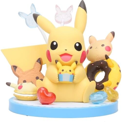 14cm Pokemon Pikachu Figurine Party Cupcake Doughnut Kawaii PVC Action Anime Figure Collection Model Toys For Children