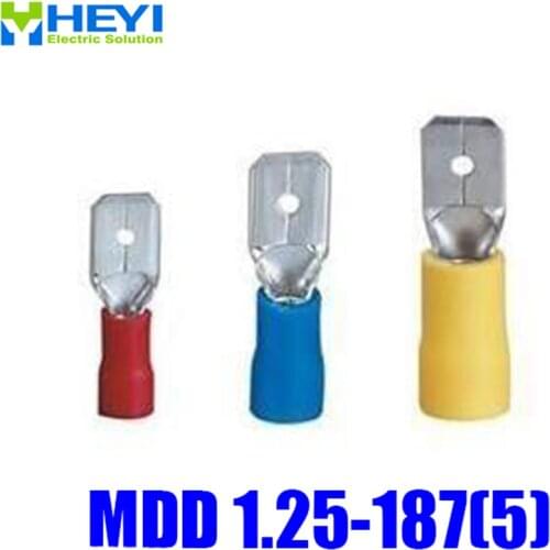 Good Quality 100pcs/lot MDD1.25-187(5) Red AWG22-16 Brass Insulating Crimp Terminals Connectors Male Terminal