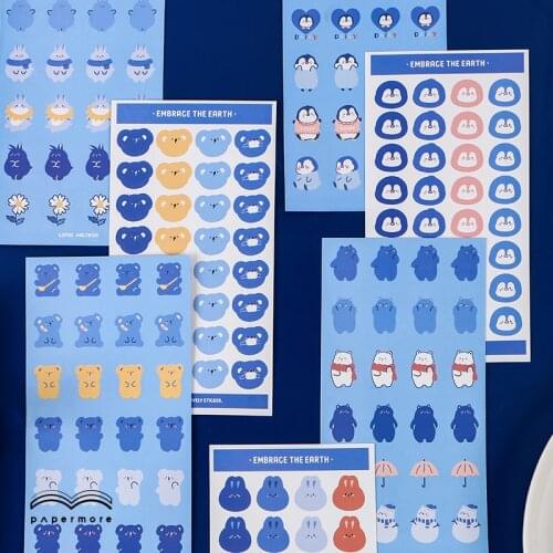 JIANWU 2sheets Animals Embrace the Earth Series Adhesive Stickers Stationery Scrapbook Diary Decoration Sticker School Supplies