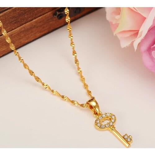 Statement Rhinestone Key Necklace Pendants Elegant AAA Cz Stone Floating Charm Wedding Necklace Women Jewelry girl friend gift