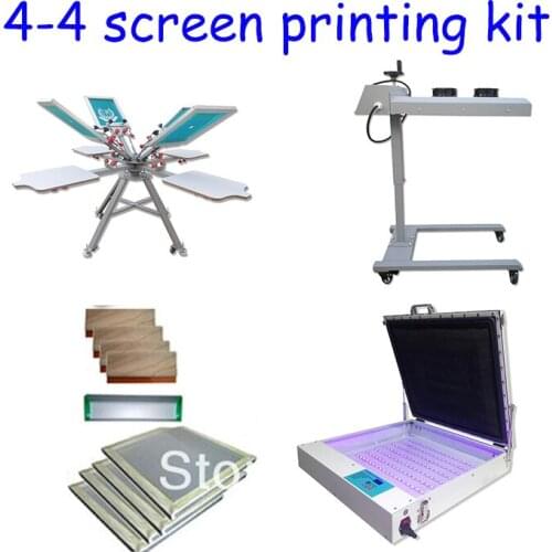 Free shipping Micro Registration 4 Color 4 Station Screen Printing Kit Flash Dryer Vacuum UV Exposure Squeegee