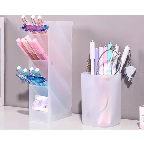 Multifunctional 4 Grid Desktop Organizer Frosted Transparent Office Pen Holder Stationery Makeup Brush Lipstick Storage Box