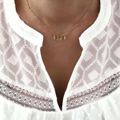 Duobeiduo Fashion Women Necklace Gold Color LOVE Letter Pendant Link Chain Girl Party Gift Aesthetic Jewelry Accessories
