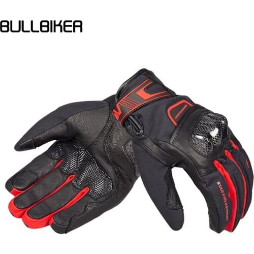 BULLBIKER Motorcycle Leather Waterproof Gloves Winter Riding Full Finger Warm Touch Screen Cycling Carbon Fiber Protection Gear