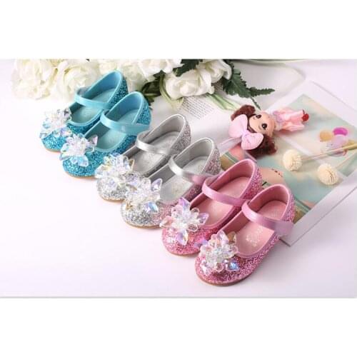 New ice and snow diamond childrens shoes girls performance princess shoes Square heel crystal dress shoes