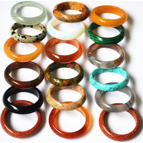 New Top quality Onyx Howlite Carnelian opal sands unakite fashion natural stone Finger Rings for womens 10pcs 6MM 17#18# 20#22
