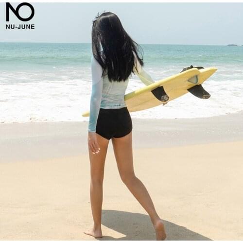 Nu-June Swimsuit Womens Long-Sleeved Rush Guard Swimsuit Sunscreen Dive Skin Pants Split Surfing Suit Floating Diving Suit