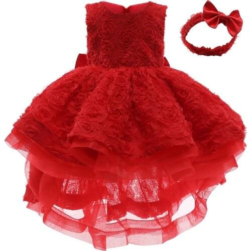 Dress for baby girl tailing big bowknot gauze dress with headband sweet princess dress newborn baptism dress wedding party dress