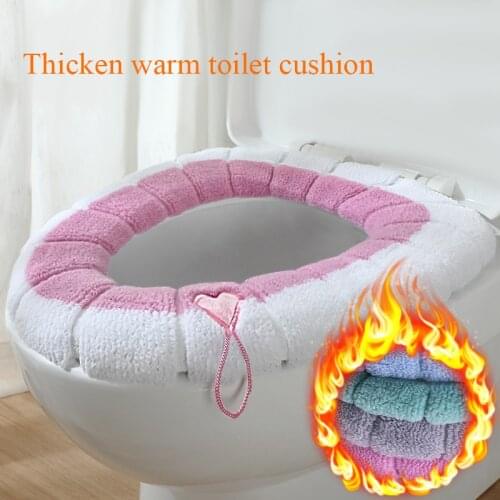 Plush Toilet Seat Cover Warm Soft Knitted Thicken Toilet Seat with Handle Winter Washable Warmer WC Mat Bathroom Accessories