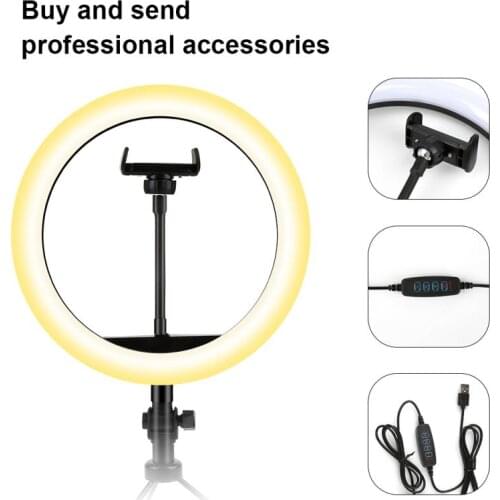 With Cell Phone Holder 10 Inch Dimmable LED Ring Selfie Light Tricolor Fill Light For Live Makeup Photography