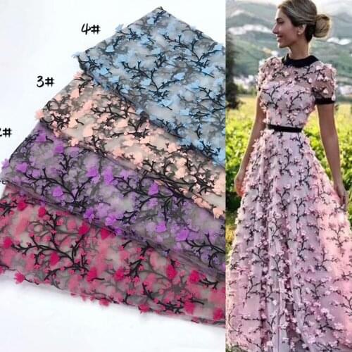 Net Bottom & Plum Blossom Pattern 3D Embroidery Chiffon Flower Lace Fabric Mesh Material For DIY Dress Clothing Accessories
