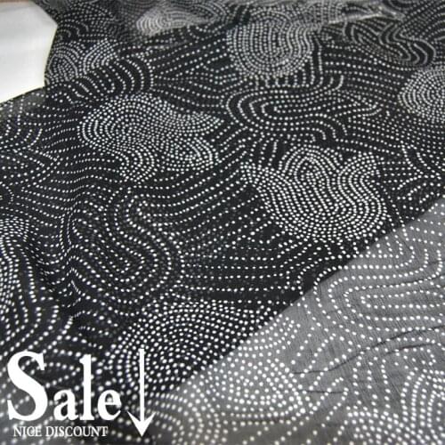 LEO&LIN Large Wide Black 8 M Dot Flower 100% Silk Pleated Georgette Chiffon Skirt Scarf Fabric DIY Patchwork Tissue