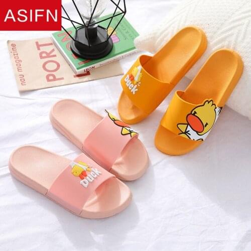 ASIFN Summer Slides Cartoon Women Men Slippers Cute Animal Duck Home Slip on Beach Sandals Bothroom Shoes Flip Flops Zapatillas