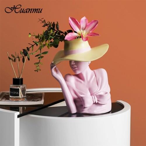 Grace/Quiet Goddess Modern Nordic Style Creative Portrait Vase Human Head Decorative Ornaments Resin Ceramics Home Decoration