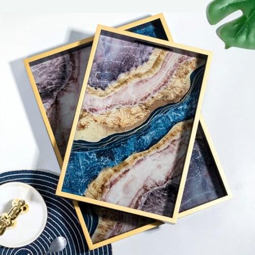 Storage Plate Household Living Room Mirror Tray Rectangle Glass Rock Tray Fruit Snack Plate Cup and Coffee Table Decoration