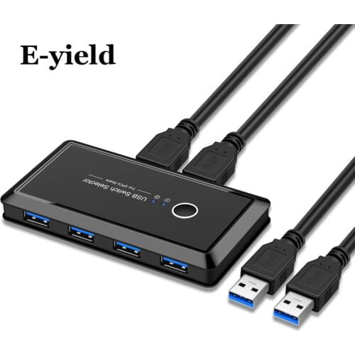 USB KVM Switch Box USB 3.0 2.0 Switcher 2 Port PCs Sharing 4 Devices for Keyboard Mouse Printer Monitor with 2 USB Cable