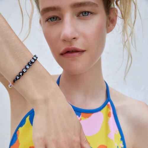 Vedawas 2021 ZA Letter Horoscope Beaded Bracelets for Women Boho Acrylic Flower Colorful Elastic Bracelets Holiday Jewelry Gifts