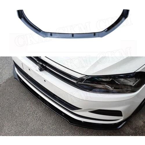 High Quality ABS Front Lip Spoiler For Volkswagen VW Polo Plus 2019 Glossy Black Head Bumper Chin Anti-scratch Guard