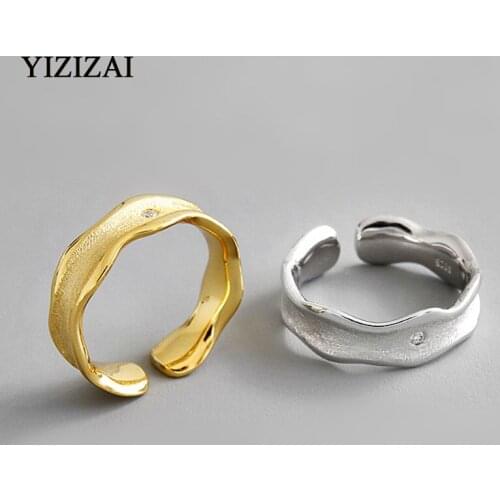 YIZIZAI Minimalist Smooth Irregular Inlaid Zircon Silver Color Open Finger Ring For Women Men Couple Jewelry