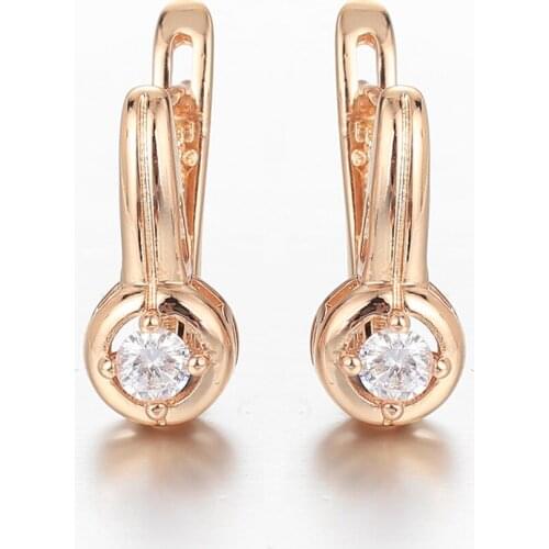 Elegant 585 Rose Gold Clear Cubic Zircon Round Drop Earrings for Women Girls Fashion Jewelry Christmas Gift DGE317
