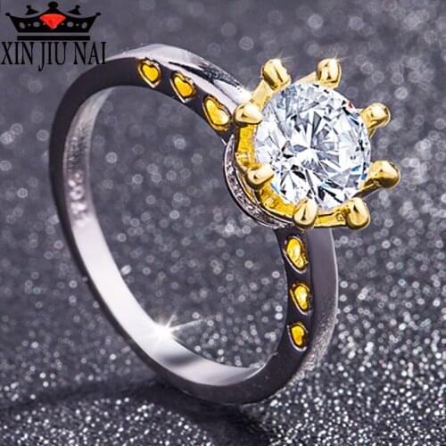 Golden Classic Design Diamond Hollow Heart Crown Ring Female Fashion Zircon Ring Wedding Engagement Jewelry Valentines Day Gift