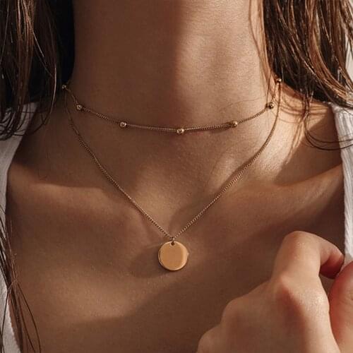 Women Stainless Steel Necklace Women Fashion Necklace Vintage Multiple Layers Pendant Long Necklace Gift Jewelry Best Friend