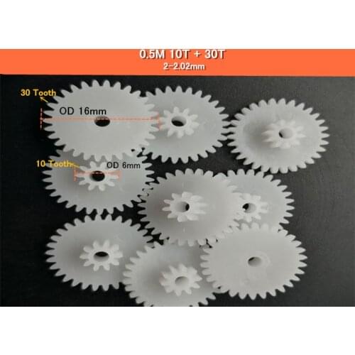 0.5M 30T + 10T Double gear 2.05mm 0.5 Modulus 10 Tooth 30 Tooth 2 mm plastic spur gear