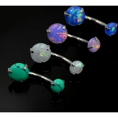 1PC Surgical Steel Anodized Prong Set Opal Stone Belly Button Ring Navel Bar Piercing Nombril Ombligo Body Jewelry 14g