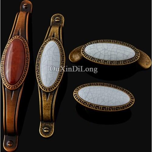 10PCS Ceramic Crack Door Handles European Antique Furniture Handle Cupboard Drawer Pulls Kitchen Cabinet Handles and Knobs